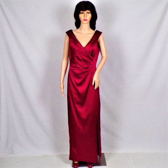 TAHARI BY ARTHUR S. LEVINE size 10 red satin sleeveless full-length gown - Picture 1 of 11